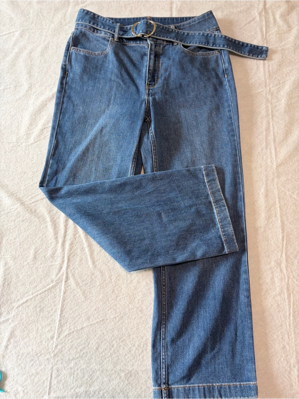 LOFT Straight-Leg Jeans with Ring Belt - Blue
